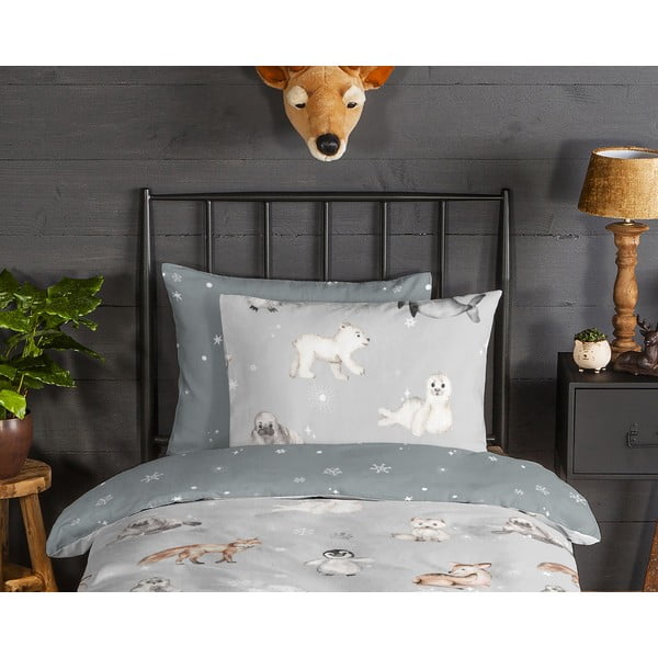 Biancheria da letto per bambini grigia in flanella per letto singolo 140x200 cm Cira – Good Morning-image-2