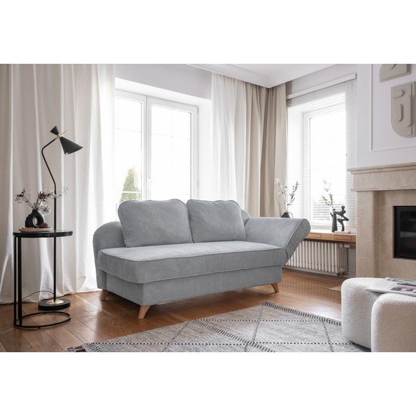 Chaise longue grigio chiaro (con penisola a destra) con rivestimento in velluto a coste Chic Charlotte – Miuform-image-1