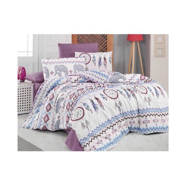 Biancheria matrimoniale estesa blu-marrone con lenzuolo Elephant - Mila Home-image-1