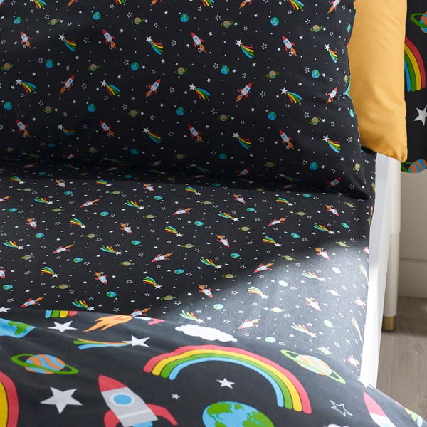 Lenzuolo con angoli per bambini nero per letto singolo 90x190 cm Rainbow Rockets – Catherine Lansfield-image-1