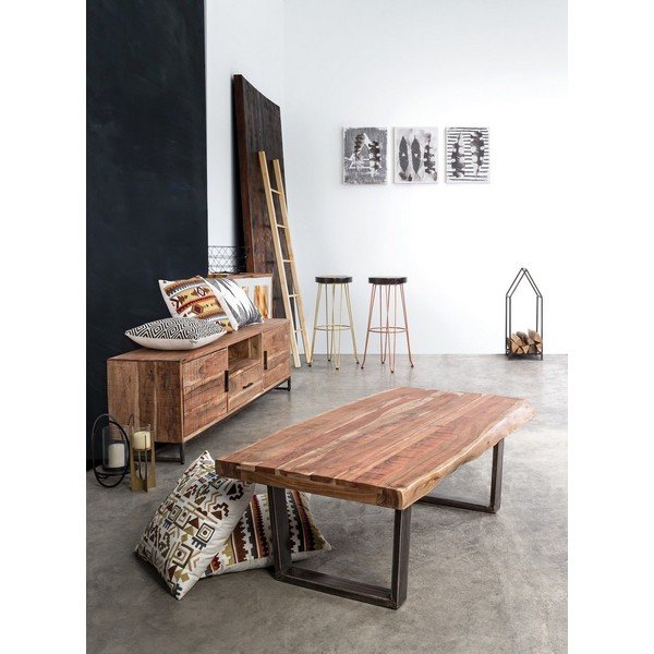 Tavolino da salotto nero/di colore naturale con piano in acacia 70x120 cm Elmer – Bizzotto-image-1