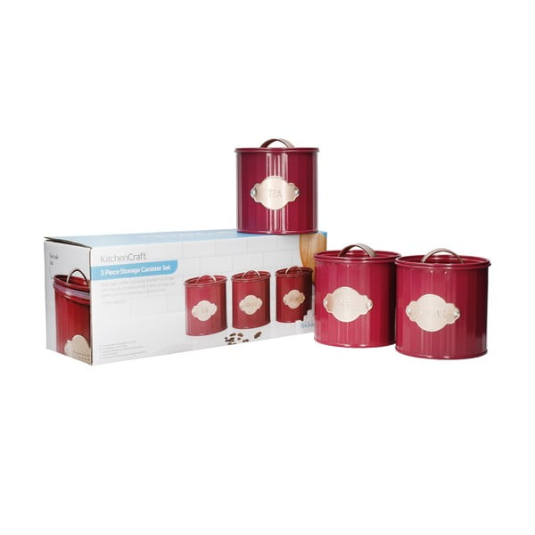 Barattoli in acciaio rosso per alimenti in set da 3 - Kitchen Craft-image-4