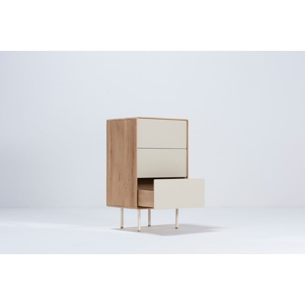 Cassettiera alta bianca in legno di quercia con 3 cassetti 60x100 cm Fina - Gazzda-image-1