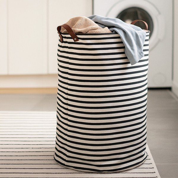 Cesta per il bucato bianca e nera in tessuto 54 l Stripe – Premier Housewares-image-1