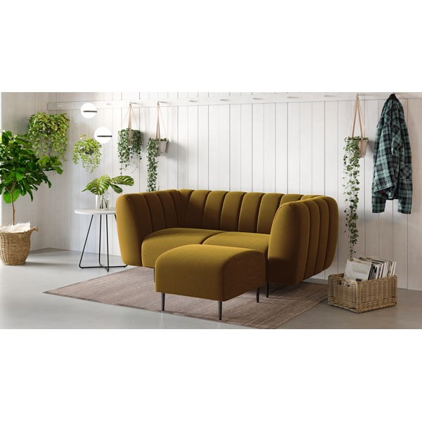 Poggiapiedi in velluto giallo miele Shel - Ghado-image-1