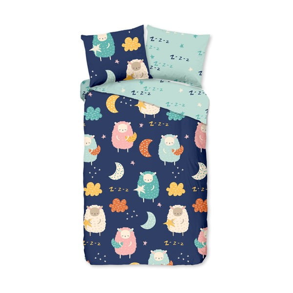 Set copripiumino e federa da bambini blu in cotone per letto singolo ed esteso 140x220 cm Sheep – Good Morning