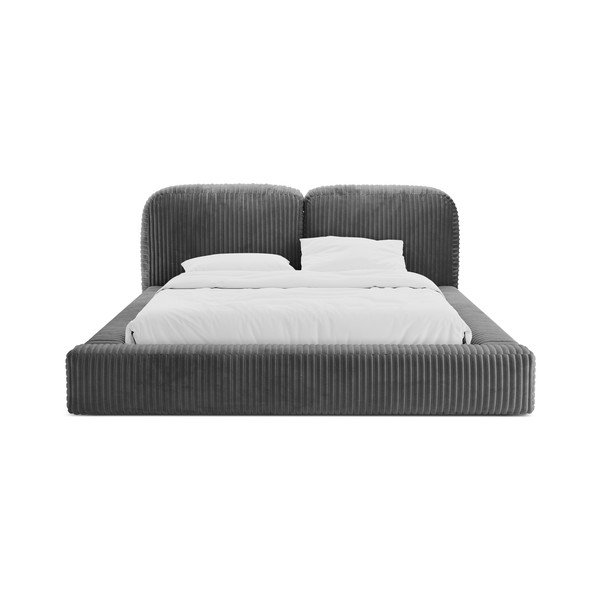 Letto matrimoniale imbottito grigio con contenitore con rete inclusa 200x200 cm Martina – Micadoni -image-4