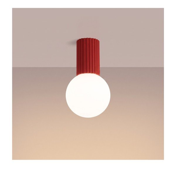 Plafoniera rossa in vetro opale ø 12 cm Orbital – Sollux-image-3