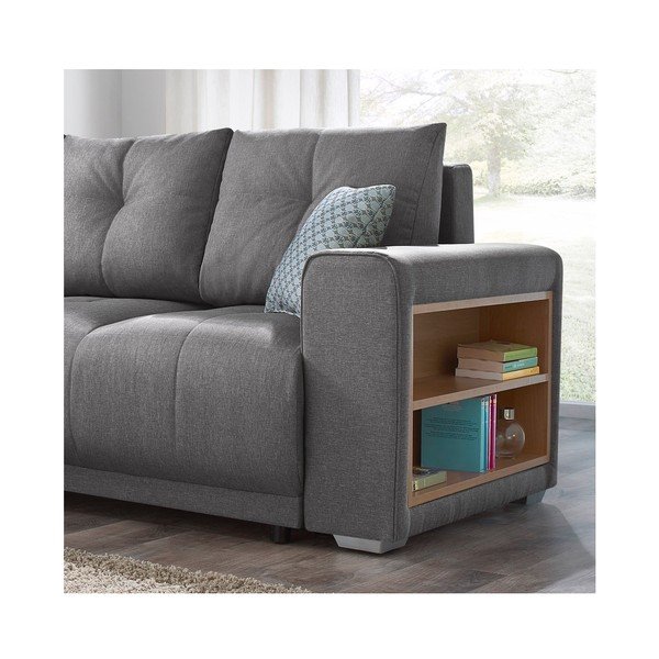 Divano letto grigio con contenitore nel bracciolo Lisbona, angolo sinistro - Bobochic Paris-image-1