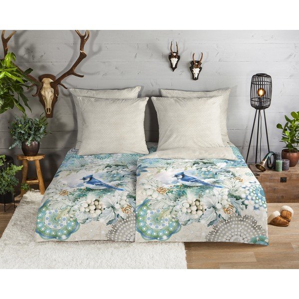 Biancheria da letto in flanella beige-turchese per letto singolo 140x200 cm - HIP-image-1