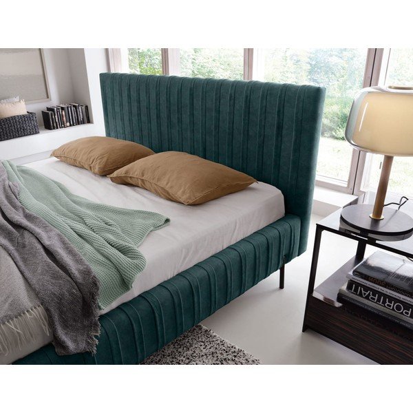 Letto matrimoniale imbottito color petrolio con contenitore e rete inclusi 160x200 cm Plissa – ELTAP-image-3