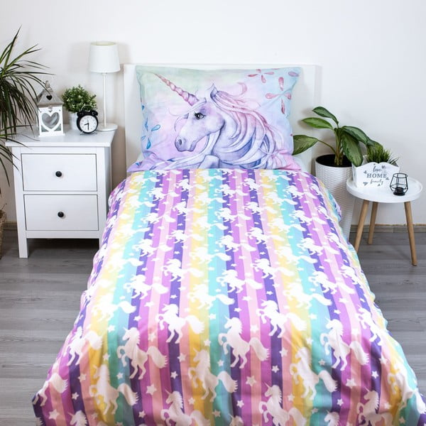 Biancheria da letto per bambini in cotone per letto singolo 140x200 cm Unicorn "Pastel Rainbow" - Jerry Fabrics-image-2