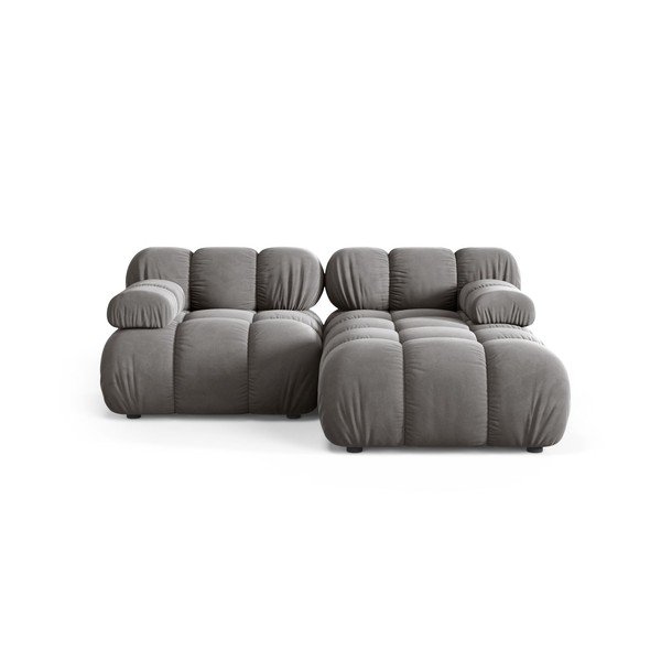 Divano angolare componibile grigio chiaro (con penisola a destra/con chaise lounge) con rivestimento in velluto – Micadoni 