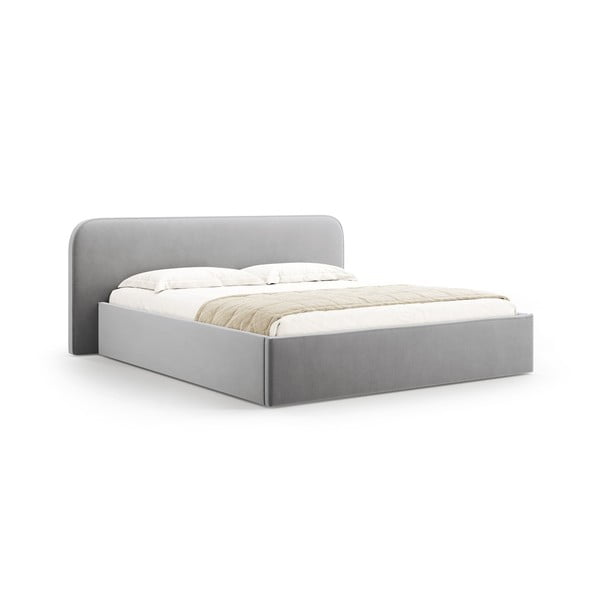 Letto matrimoniale imbottito grigio chiaro con contenitore e rete inclusi 200x200 cm Elizabeth – Micadoni 