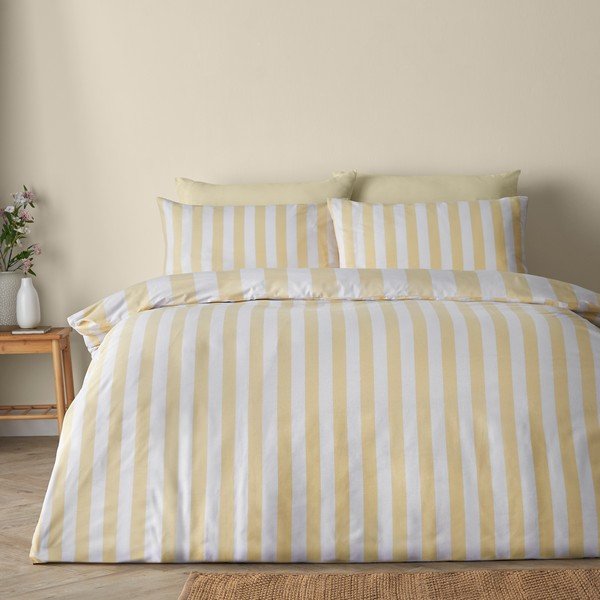 Set copripiumino e federa giallo per letto matrimoniale 3 pezzi 200x200 cm Cove Stripe – Catherine Lansfield-image-1