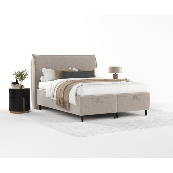 Letto matrimoniale imbottito grigio e beige con contenitore 140x200 cm Pearl - Maison de Rêve-image-2