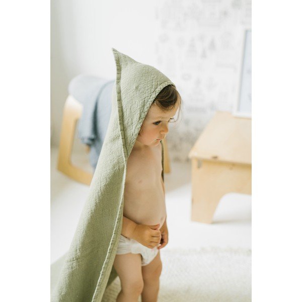 Asciugamano per bambini in lino verde con cappuccio 100x100 cm Sage - Linen Tales-image-2