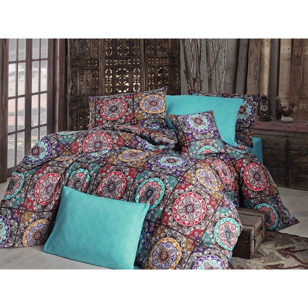 Lenzuola con lenzuolo per letto matrimoniale Nazenin Home Ashley Turchese, 200 x 220 cm - Mijolnir