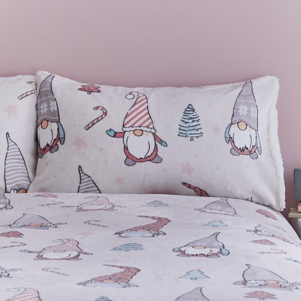 Set copripiumino e federa rosa chiaro in micropile per letto singolo 135x200 cm Festive Gnomes – Catherine Lansfield-image-2