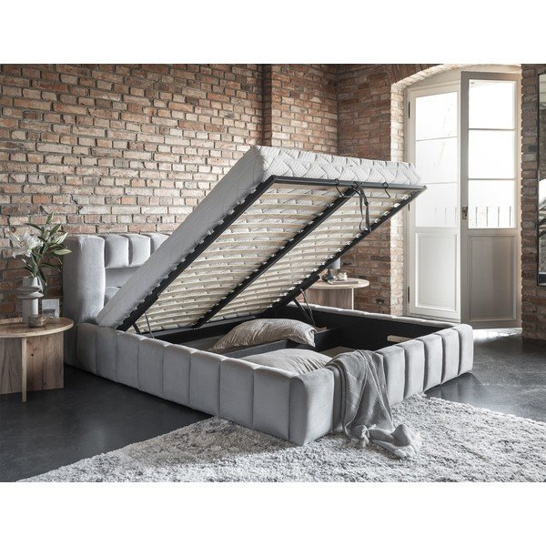 Letto matrimoniale imbottito grigio chiaro con contenitore con rete inclusa 180x200 cm Lamica – ELTAP-image-3