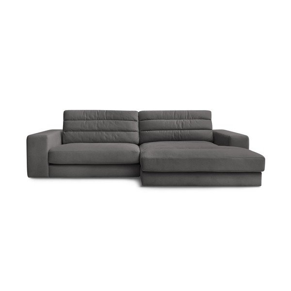 Divano angolare color antracite (con penisola a destra/con chaise lounge) con rivestimento in velluto Sierra – Bobochic Paris