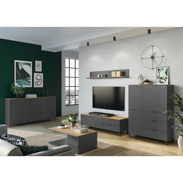 Tavolo TV grigio in rovere 164x47 cm California - Germania-image-4