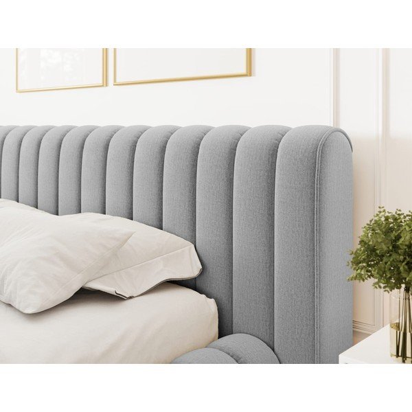 Letto matrimoniale imbottito grigio chiaro con contenitore e rete inclusi 140x200 cm Carilla – ELTAP-image-4