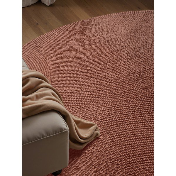 Tappeto rotondo color terracotta in lana tessuto a mano ø 150 cm Calmio – Hanse Home-image-1