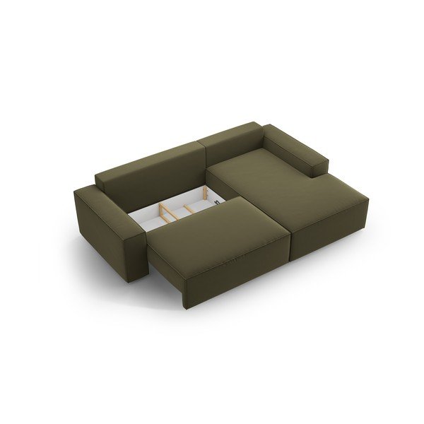 Divano angolare verde allungabile/con contenitore (con penisola a destra/con chaise lounge) con rivestimento in velluto Jodie – Micadoni -image-4