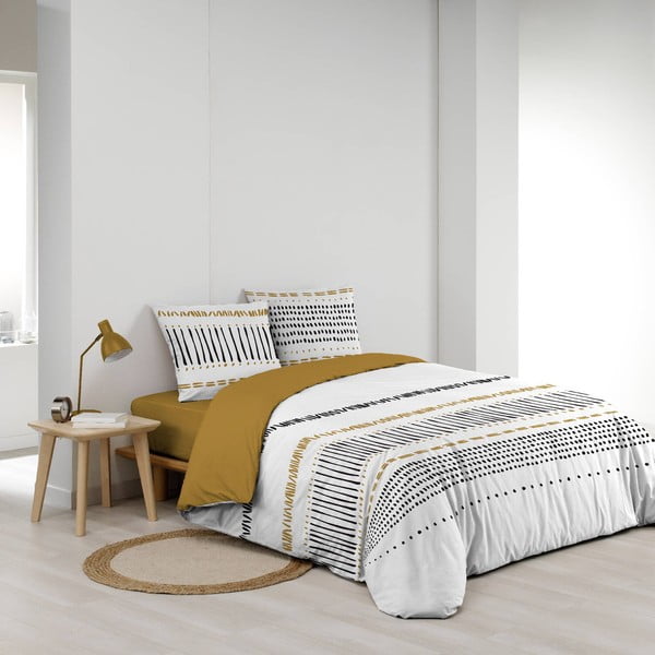 Set copripiumino e federa color senape/bianco in cotone per letto matrimoniale ed esteso 240x220 cm Chicago – douceur d'intérieur-image-2
