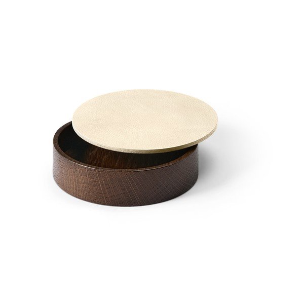 Scatola decorativa con coperchio marrone/color crema in legno ed eco pelle ø 11x3,5 cm Circle Nupo – LIND DNA-image-1