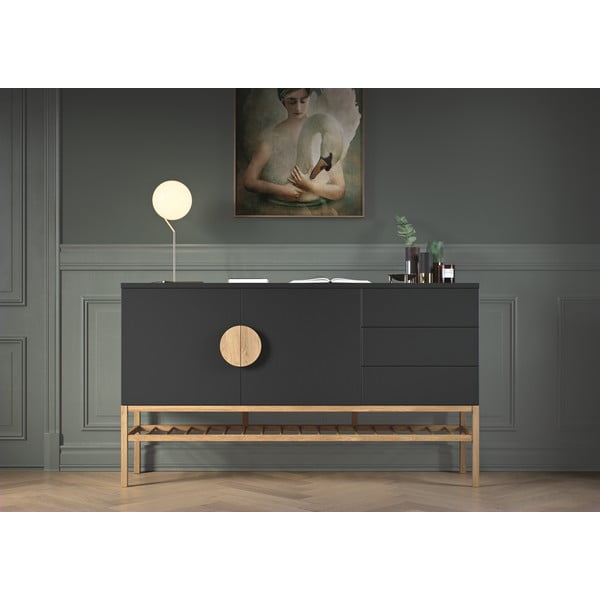 Credenza nera con gambe in legno di quercia Scoop - Tenzo-image-1