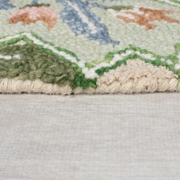 Tappeto verde in lana tessuto a mano 200x290 cm Bryony Shaped Floral - Flair Rugs-image-4