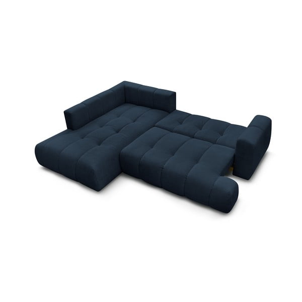 Divano angolare blu scuro allungabile e con contenitore (penisola a sinistra/a L) con rivestimento in ciniglia Fuji – Bobochic Paris-image-4
