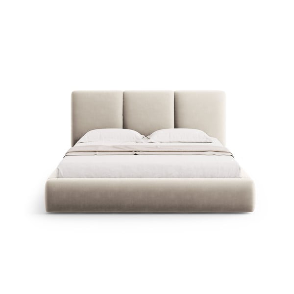 Letto matrimoniale imbottito color crema in velluto con contenitore con rete inclusa 200x200 cm Brody – Mazzini Beds-image-2