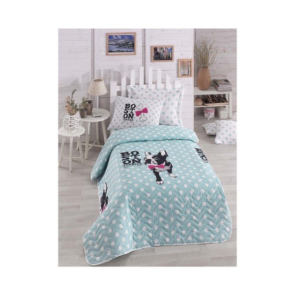Copriletto per bambini verde menta con federa Boston, 160 x 220 cm - Mijolnir