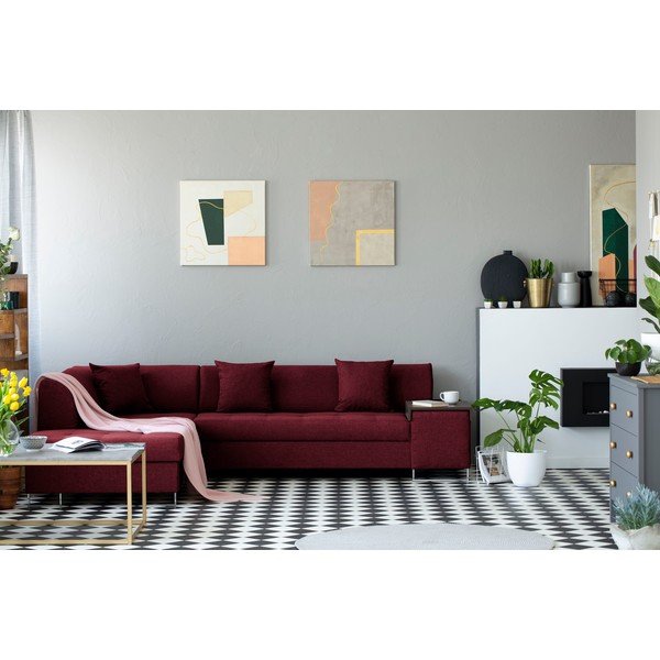 Červená rohová rozkládací pohovka s nohami ve stříbrné barvě Cosmopolitan Design Orlando, levý roh-image-1