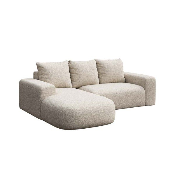 Divano angolare beige (con penisola a sinistra e chaise lounge) rivestito in bouclé Monce – Rodier-image-2