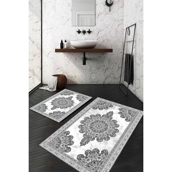Tappetini da bagno grigi in set da 2 100x60 cm - Minimalist Home World-image-1