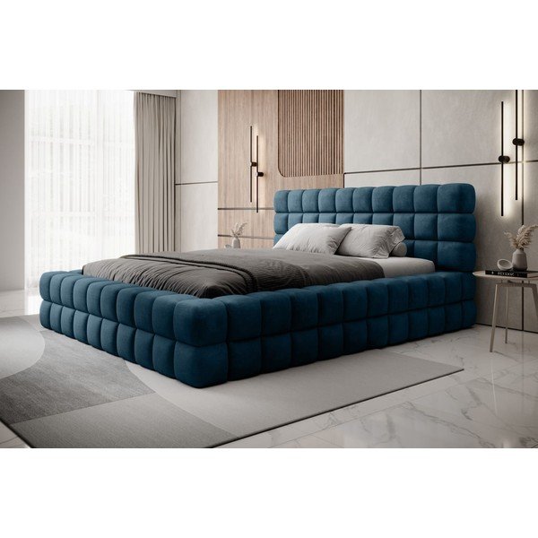 Letto matrimoniale imbottito blu con contenitore e rete inclusi 180x200 cm Dizzle – ELTAP-image-3