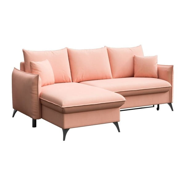 Divano angolare rosa allungabile e con contenitore (con penisola a sinistra e chaise lounge) rivestito in velluto Brim – Rodier-image-1