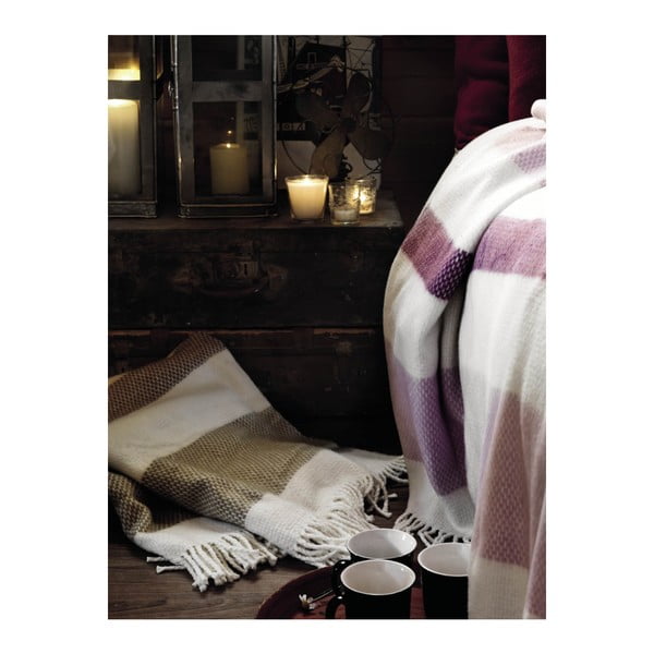 Plaid bianco e marrone con contenuto di cotone , 140 x 180 cm Granite - Euromant-image-2