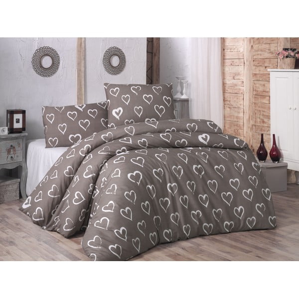 Biancheria da letto in cotone con lenzuolo per letto matrimoniale e 2 federe Cuori, 200 x 220 cm Amaour - Mijolnir
