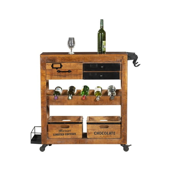 Cantinetta di colore naturale in mango massiccio numero di bottiglie 5, 100x92x30 cm Ravi – Interia Home & Living-image-1