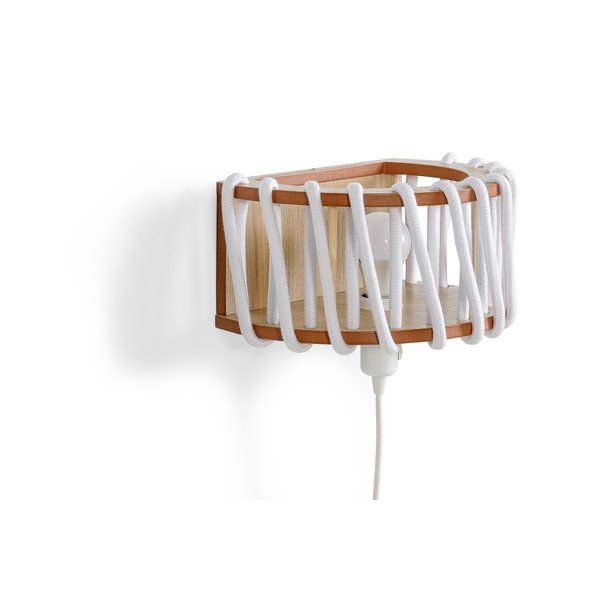Lampada da parete bianca con struttura in legno, lunghezza 30 cm Macaron - EMKO-image-3