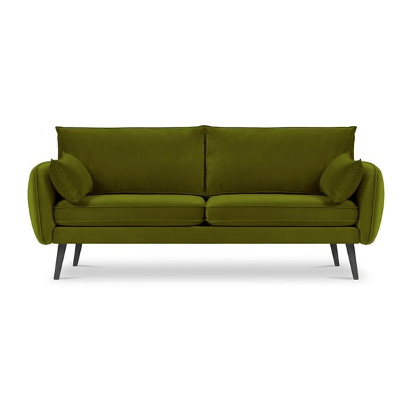 Divano in velluto verde con gambe nere , 198 cm Lento - Kooko Home