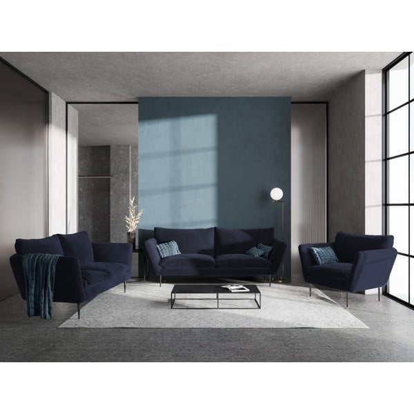 Divano in velluto blu scuro Acacia, lunghezza 175 cm - Mazzini Sofas-image-1