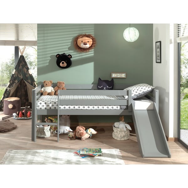 Letto rialzato grigio per bambini con scivolo , 90 x 200 cm Pino - Vipack-image-1