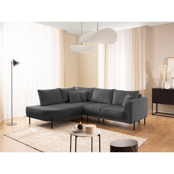 Divano angolare grigio scuro (con penisola a sinistra/a L) con rivestimento in ciniglia Mauris  – Ropez-image-1