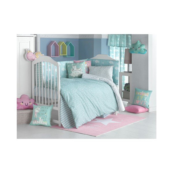 Biancheria da letto singola in cotone baby turchese con lenzuolo Mike & Co. NEW YORK Carino, 100 x 150 cm - Mike & Co. NEW YORK